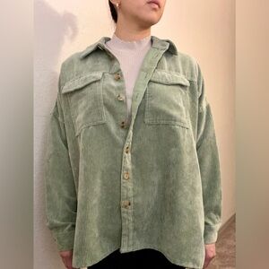 Green Corduroy Button-Up Shirt
